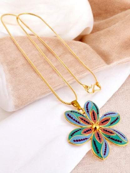 18K Gold-Plated Locket Chain with Earrings Meenakari Pendant Set (437-M7L1G-2068-PKF)