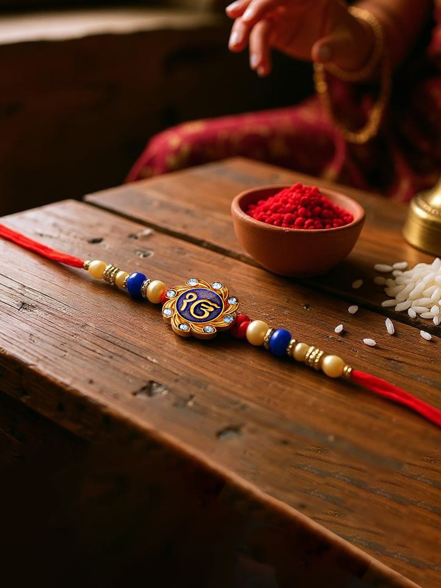 Lucky Jewellery Designer Meena Ik Onkar Religious Rakhi - Rakshabandhan Sardar/Sikh Rakhee Bracelet for Brother/Bhaiya/Bhai/Bhabhi Pack of 1 (77-S5R1-1985-1)