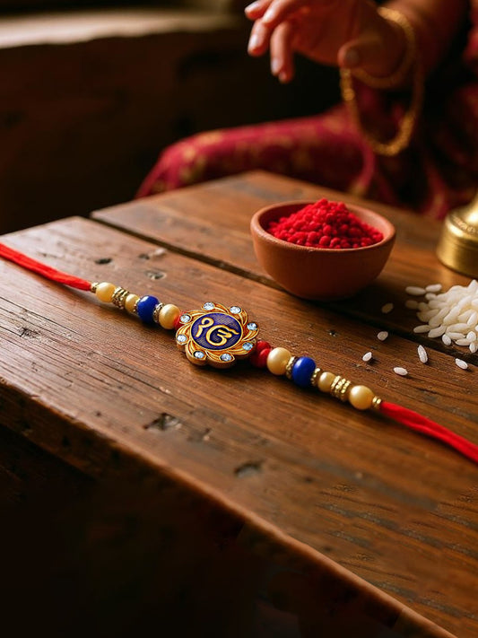 Lucky Jewellery Designer Meena Ik Onkar Religious Rakhi - Rakshabandhan Sardar/Sikh Rakhee Bracelet for Brother/Bhaiya/Bhai/Bhabhi Pack of 1 (77-S5R1-1985-1)