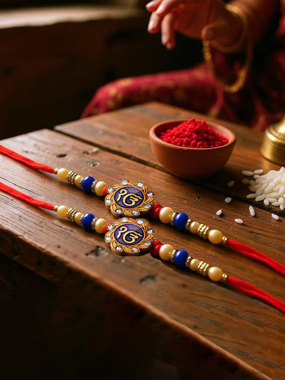 Lucky Jewellery Designer Religious Rakhi - Rakshabandhan Ik Onkar Sardar Sikh Rakhee Bracelet for Brother Bhaiya Bhai Bhabhi - Pack of 2 (124-S5R1-1985-2)