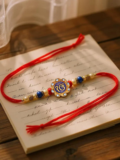 Lucky Jewellery Designer Meena Ik Onkar Religious Rakhi - Rakshabandhan Sardar/Sikh Rakhee Bracelet for Brother/Bhaiya/Bhai/Bhabhi Pack of 1 (77-S5R1-1985-1)