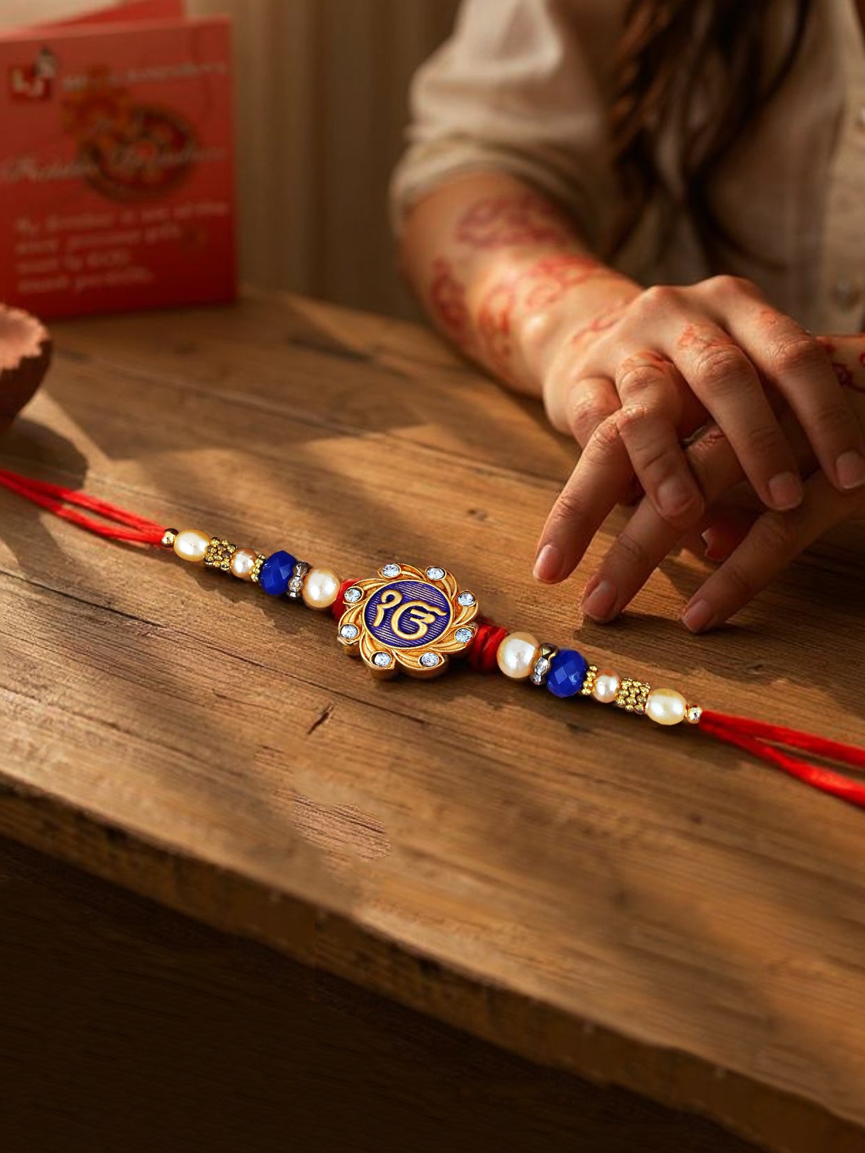 Lucky Jewellery Designer Meena Ik Onkar Religious Rakhi - Rakshabandhan Sardar/Sikh Rakhee Bracelet for Brother/Bhaiya/Bhai/Bhabhi Pack of 1 (77-S5R1-1985-1)