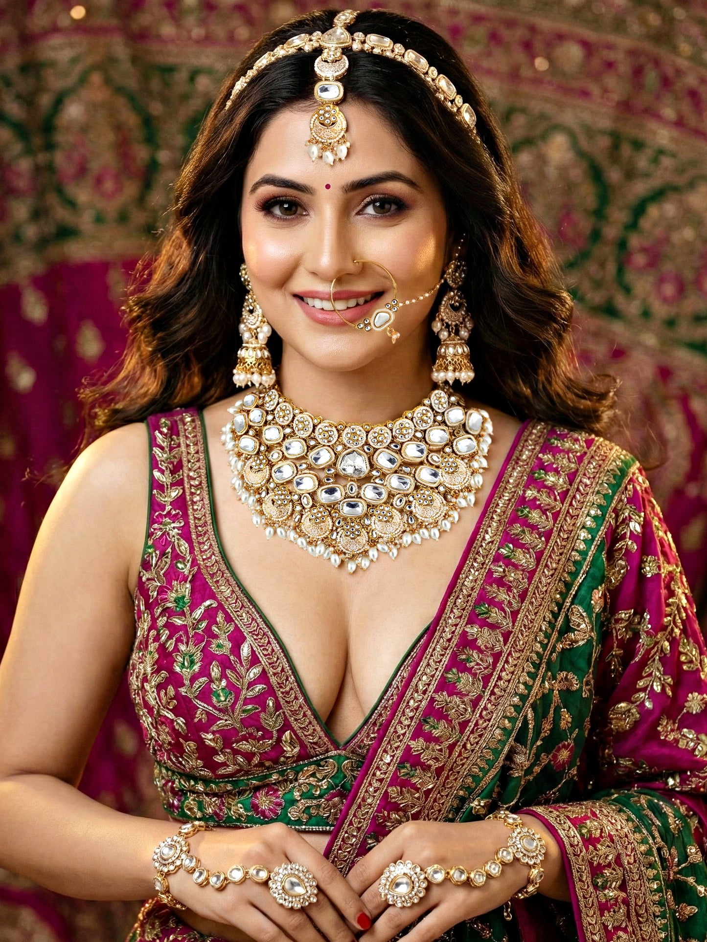 LUCKY JEWELLERY Gold Plated Kundan White Beads Bridal Jewellery Set Traditional Designer  Statement Set (4554-IZS-0003-W)
