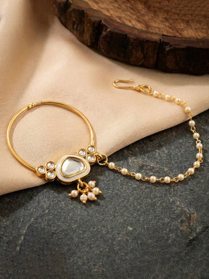 LUCKY JEWELLERY Gold Plated Kundan White Beads Bridal Jewellery Set Traditional Designer  Statement Set (4554-IZS-0003-W)