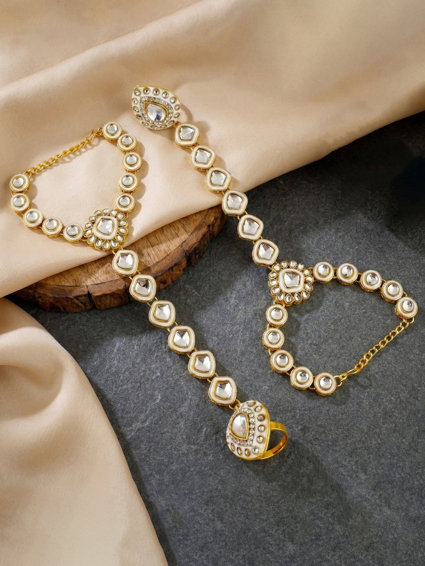 LUCKY JEWELLERY Gold Plated Kundan White Beads Bridal Jewellery Set Traditional Designer  Statement Set (4554-IZS-0003-W)