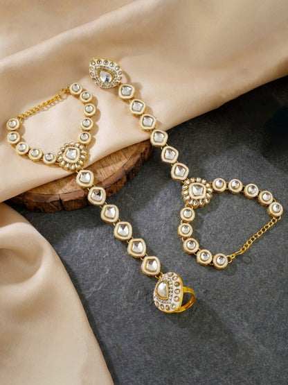 LUCKY JEWELLERY Gold Plated Kundan White Beads Bridal Jewellery Set Traditional Designer  Statement Set (4554-IZS-0003-W)