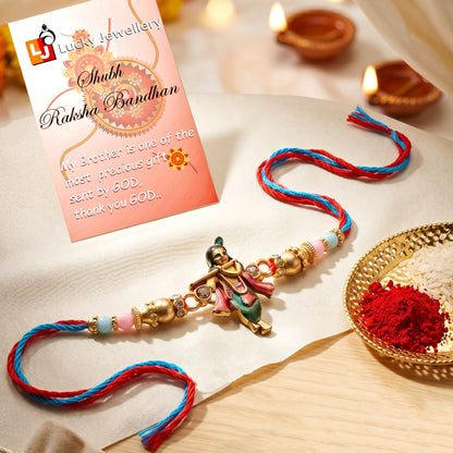 Designer Bal Gopal / Krishna Rakhi for Brother with Roli, Chawal & Greeting Card (49-S7R1-KB2128)