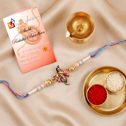 Designer Bal Gopal / Krishna Rakhi for Brother with Roli, Chawal & Greeting Card (49-S7R1-KB2128)