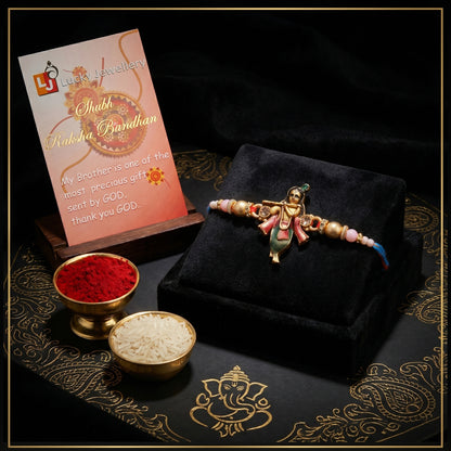 Designer Bal Gopal / Krishna Rakhi for Brother with Roli, Chawal & Greeting Card (49-S7R1-KB2128)