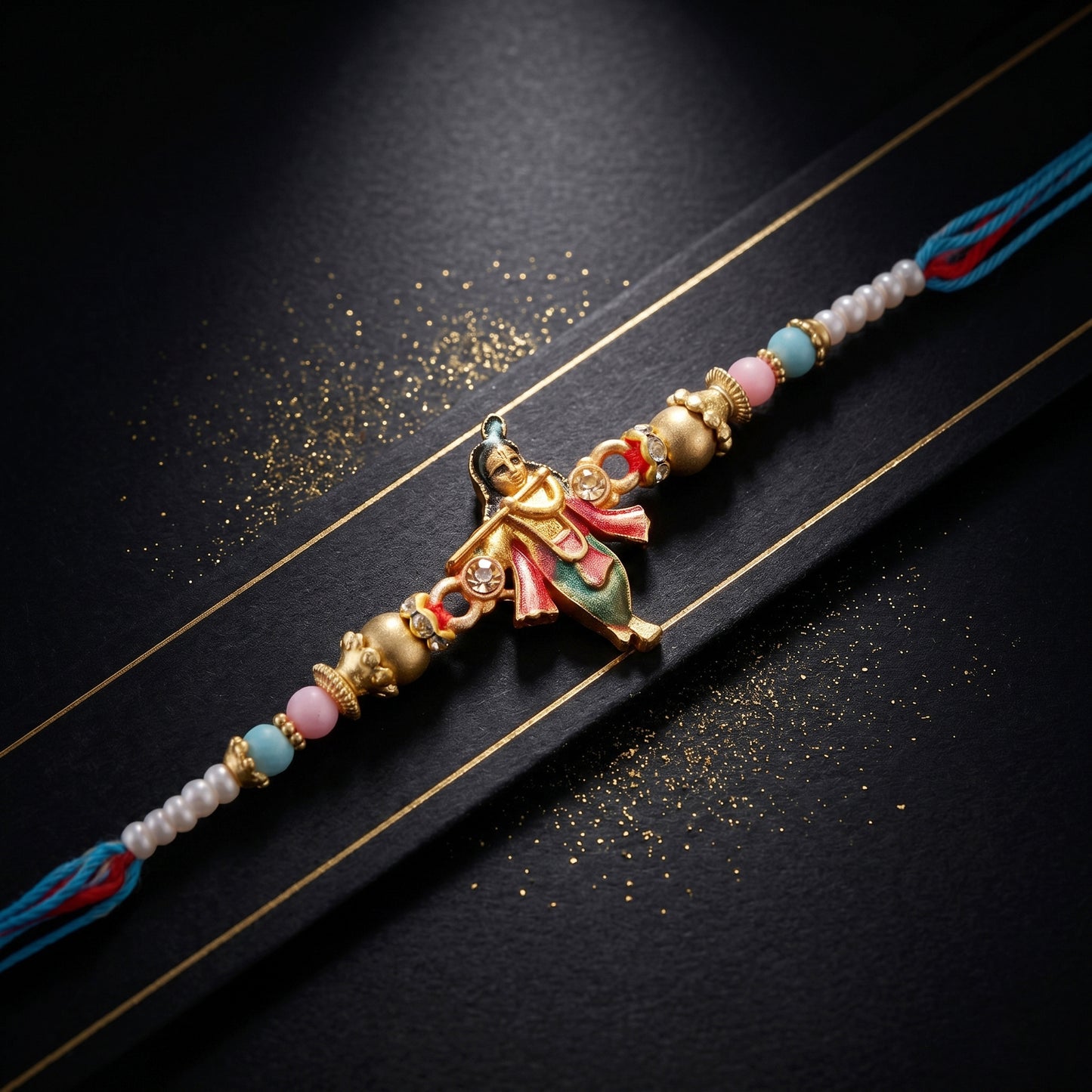 Designer Bal Gopal / Krishna Rakhi for Brother with Roli, Chawal & Greeting Card (49-S7R1-KB2128)