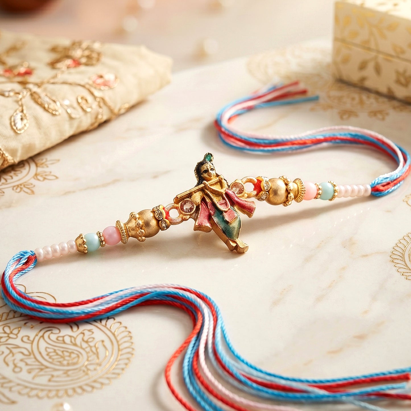 Designer Bal Gopal / Krishna Rakhi for Brother with Roli, Chawal & Greeting Card (49-S7R1-KB2128)