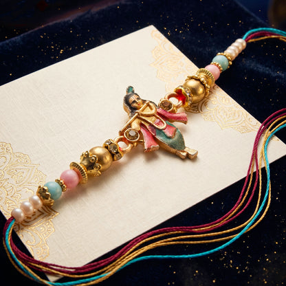 Designer Bal Gopal / Krishna Rakhi for Brother with Roli, Chawal & Greeting Card (49-S7R1-KB2128)