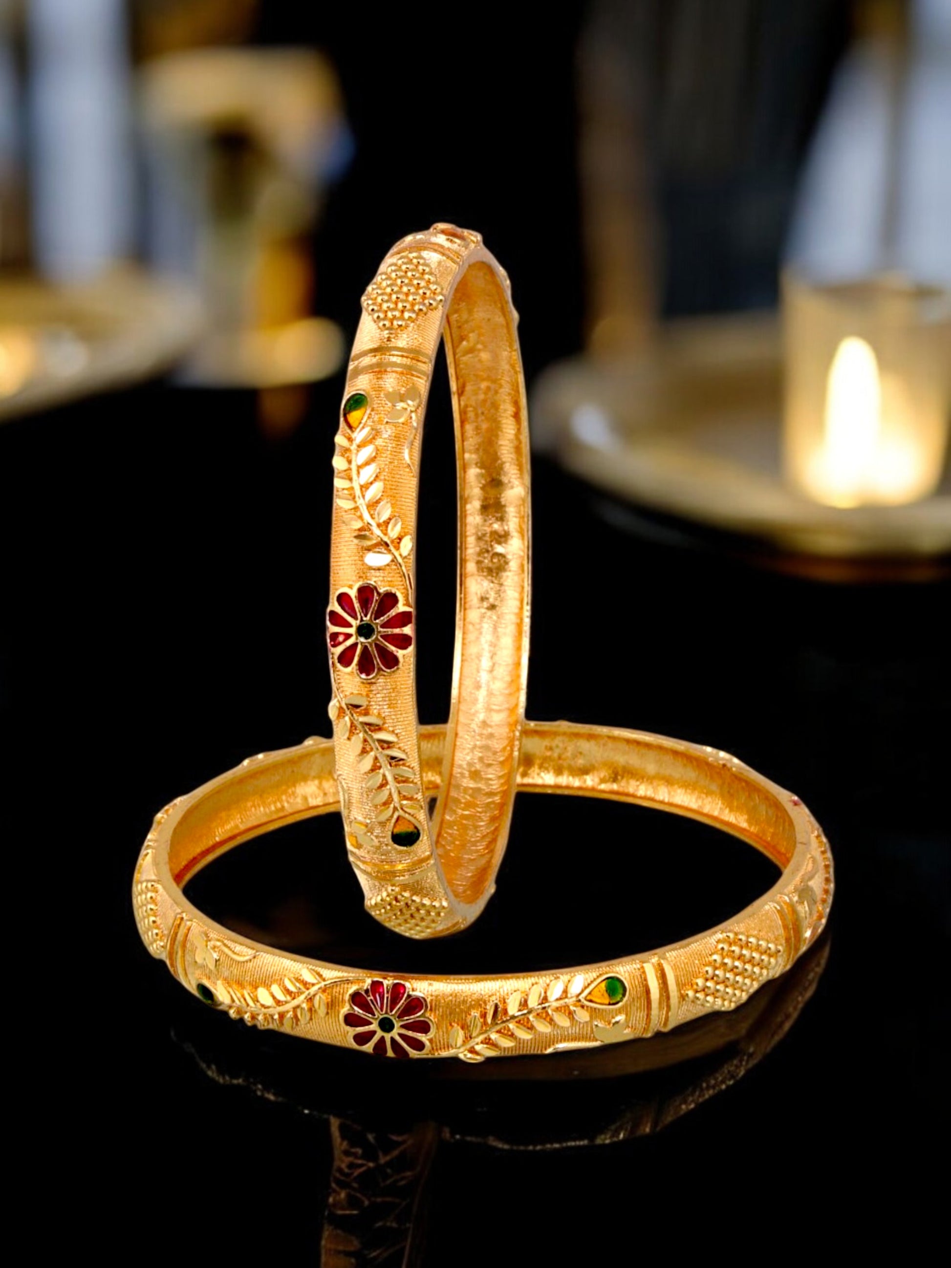18k One Gram Gold Plated Traditional Designer Pack of Bangle Set For Women 24