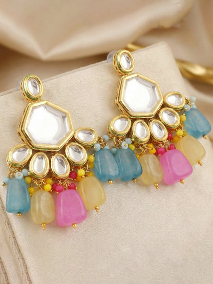 18 KT Gold Plated Multi-Color Kundan Bridal & Semi-Bridal Necklace Set with Earrings & Maang Tikka (4997-J5SK-1574-MT)