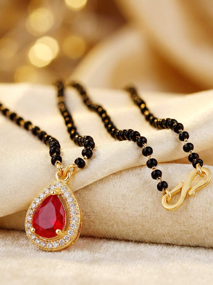 Lucky Jewellery Red Stone AD Mangalsutra for Women (113-CHMS-1279-M)