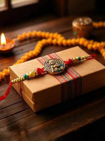 Gold Plated Little Krishna Religious Rakhi for Bhaiya/Bhai/Bhabhi Rakshabandhan Rakhee Pack of 1