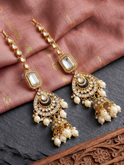 Bridal AD White Pearl Heavy Choker Jewellery Set with Sheesh Patti, Nath & Jhumka (3300-M8ZK-1106-W)