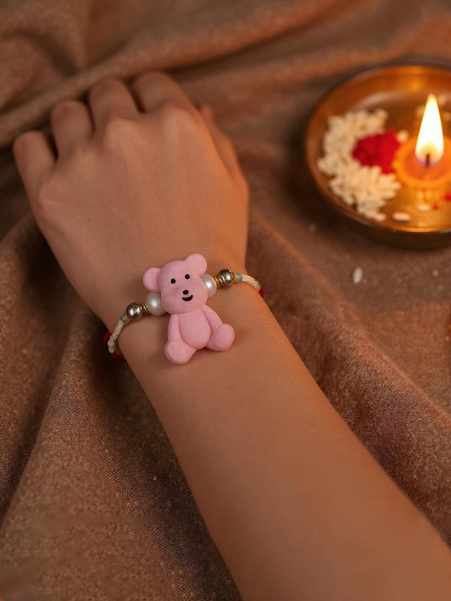 Lucky Jewellery Designer Pink and Blue Color Teddy Bear Kids Rakhi - Rakshabandhan Plastic Cute Teddy Rakhee Bracelet for Brother/Bhaiya/Bhai/Bhabhi & Kids - Pack of 2 (105-CHR1-1206-PKB-2)