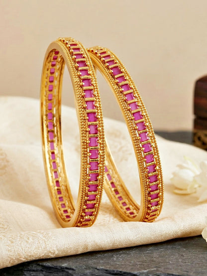 Gold-Plated Temple Magenta Stone Bangle (945-C1BG-2212-2)