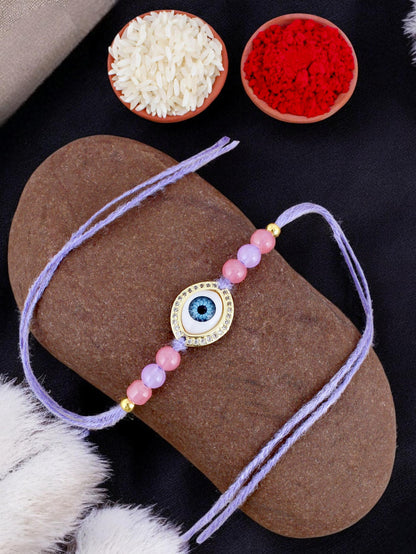 Lucky Jewellery Designer Gold Plated Evil Eye Stone Rakhi - Rakshabandhan Pearl Rakhee Bracelet for Brother Bhaiya Bhai Bhabhi - Pack of 1 (265-CHR1-1191-P-1)
