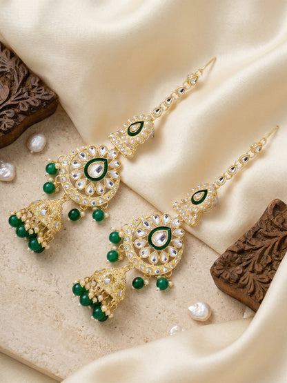 Bridal Kundan Green Heavy Choker Jewellery Set with Hathphool & Nath (2640-IZK-551-G)