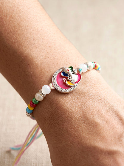 Lord Ganesha Circular Ganpati Silver-Finish Enamel Beaded Rakhi Set For Brother, Roli & Card (132-S5R1-AR2773)