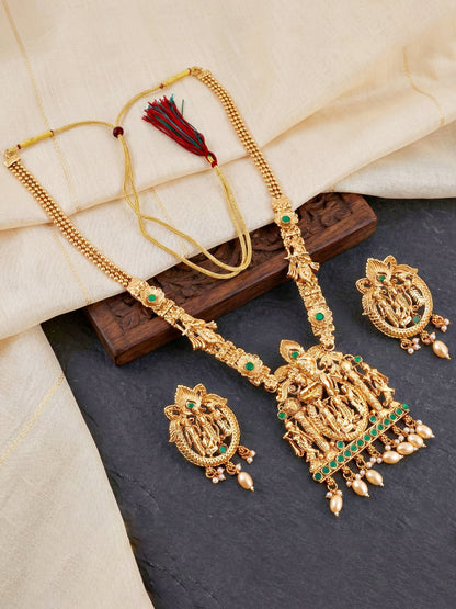 Lucky Jewellery 18K Gold-Plated Ram Parivar Temple Necklace Set (660-G2SR-195-G)