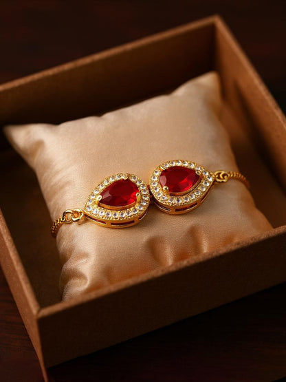 Lucky Jewellery Designer Maroon Color Stone Rakhi - Rakshabandhan Rakhee Bracelet Lumba for Bhabhi/Girls & Women with Pull Chain Pack of 1 (195-CHB2-1279-M)