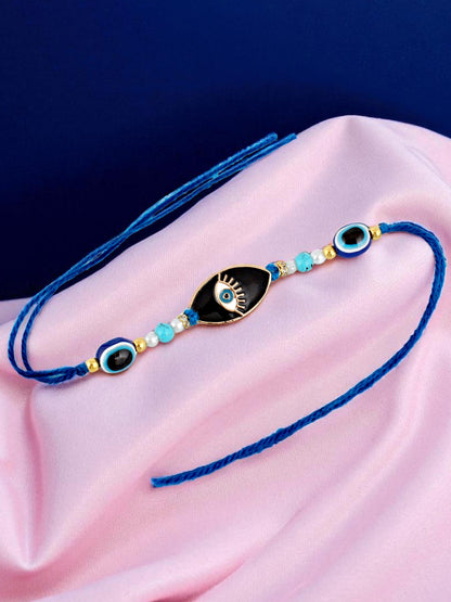 Lucky Jewellery Designer Blue Color Evil Eye Rakhi - Rakshabandhan Rakhee with Lumba Bracelet for Brother/Bhaiya/Bhai/Bhabhi - Pack of 2 (194-CHCR1-1984-S-2)