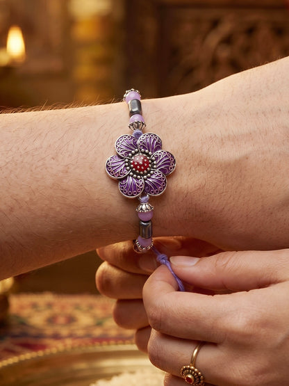 Set of 3 Floral Enamel Rakhi for Brother with Multi & Beads, Roli Chawal & Card (144-CHR1-1967-3-2026)