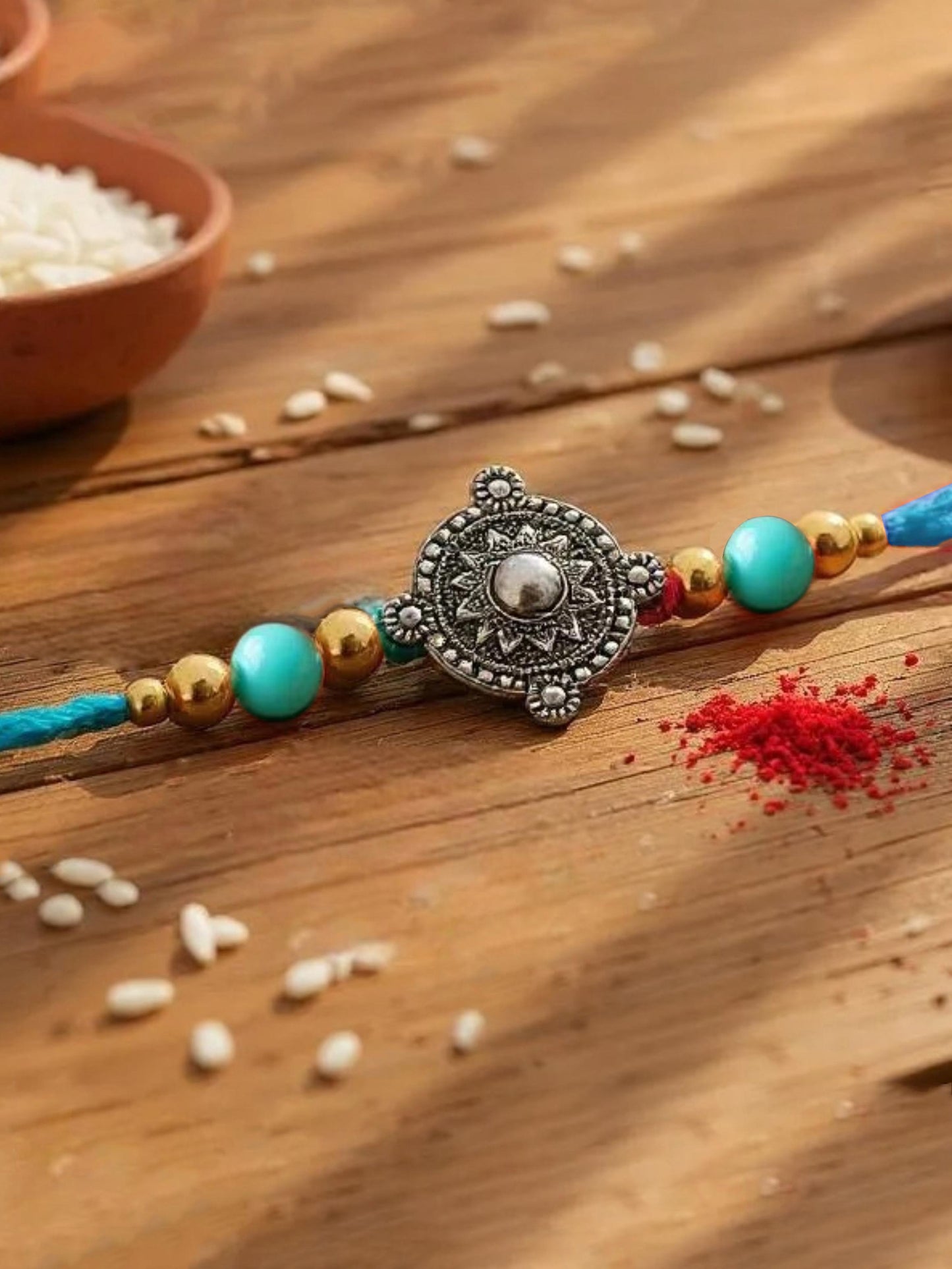 Lucky Jewellery Designer Oxidised Silver Rakhi - Rakshabandhan Combo Rakhee Bracelet for Brother/Bhaiya/Bhai/Bhabhi - Pack of 4 (122-JPR1-1983-S-4)