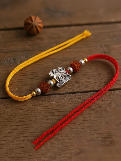 Lucky Jewellery Designer Religious Shiva Rakhi - Rakshabandhan Multi Layered 108 Beads Immitation Rudraksh Combo Rakhee Lumba Bracelet for Brother Bhaiya Bhai Bhabhi - Pack of 5 (718-JPR1-1994-5)