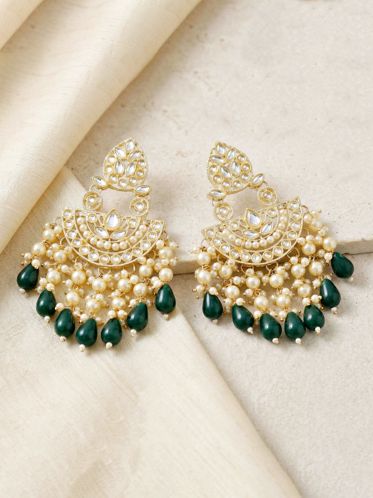 Gold Plated Kundan & Pearl Green Stone Bridal Choker Jewellery Set with Maang Tikka (1683-ISK-855-G)