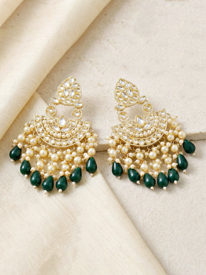 Gold Plated Kundan & Pearl Green Stone Bridal Choker Jewellery Set with Maang Tikka (1683-ISK-855-G)