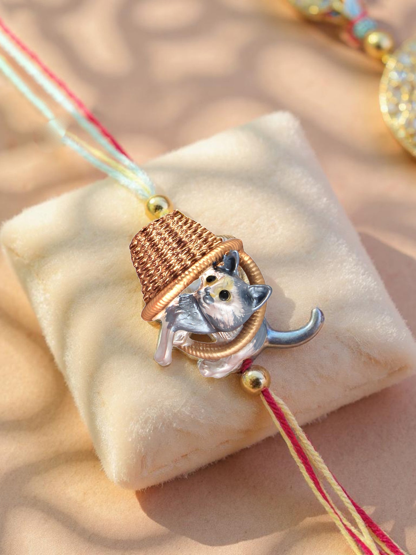 Lucky Jewellery Designer Kitty with Basket Rakhi - Rakshabandhan Plastic Kids Rakhee Bracelet for Brother/Bhaiya/Bhai/Bhabhi/Kids - Multi Color Thread Pack of 1 (225-CHR1-1314-1)