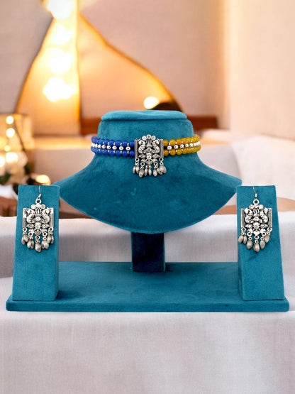 Navratri, Dandiya Garba Festival Jewellery Beads Choker Necklace with Earring