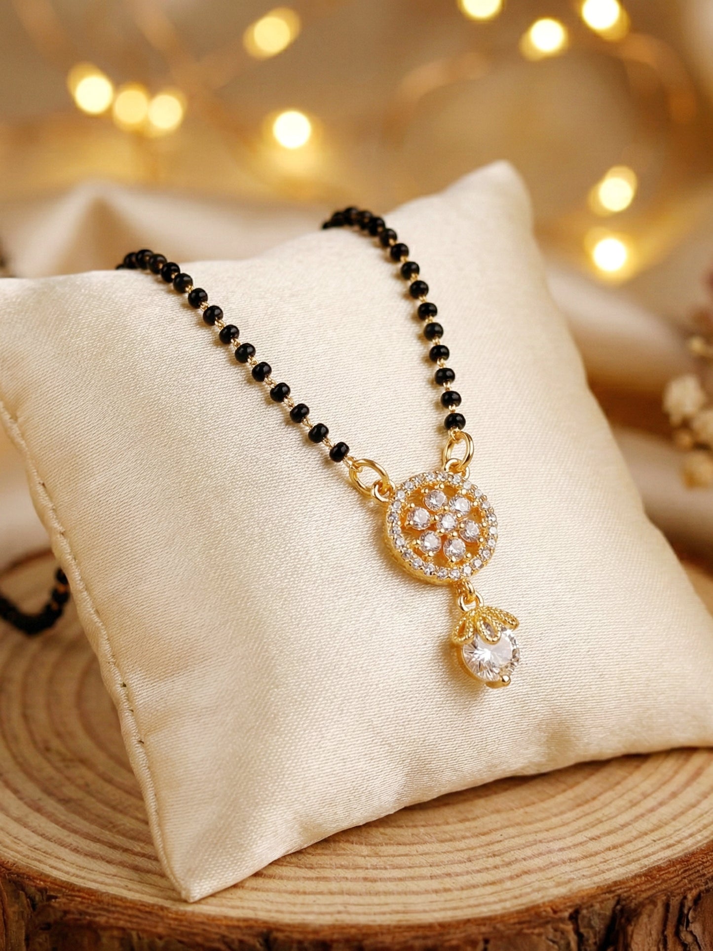 Lucky Jewellery AD Floral Drop Mangalsutra for Women (285-S8MS-2190)