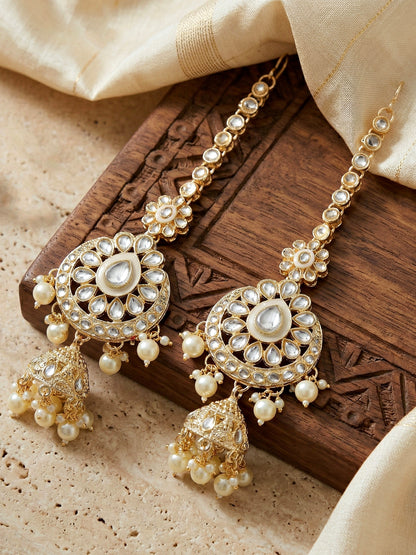 Bridal Kundan White Pearl Choker Jewellery Set with Hathphool & Nath (2541-IZK-554-W)