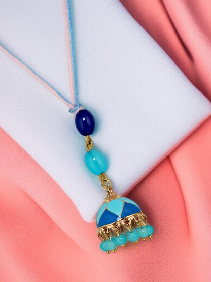 Lucky Jewellery Designer Blue & Turquoise Meena Rakhi - Rakshabandhan Rakhee with Tasseled Lumba Bracelet for Brother Bhaiya Bhai Bhabhi - Pack of 2 (265-CHCR1-1151-FB-2)