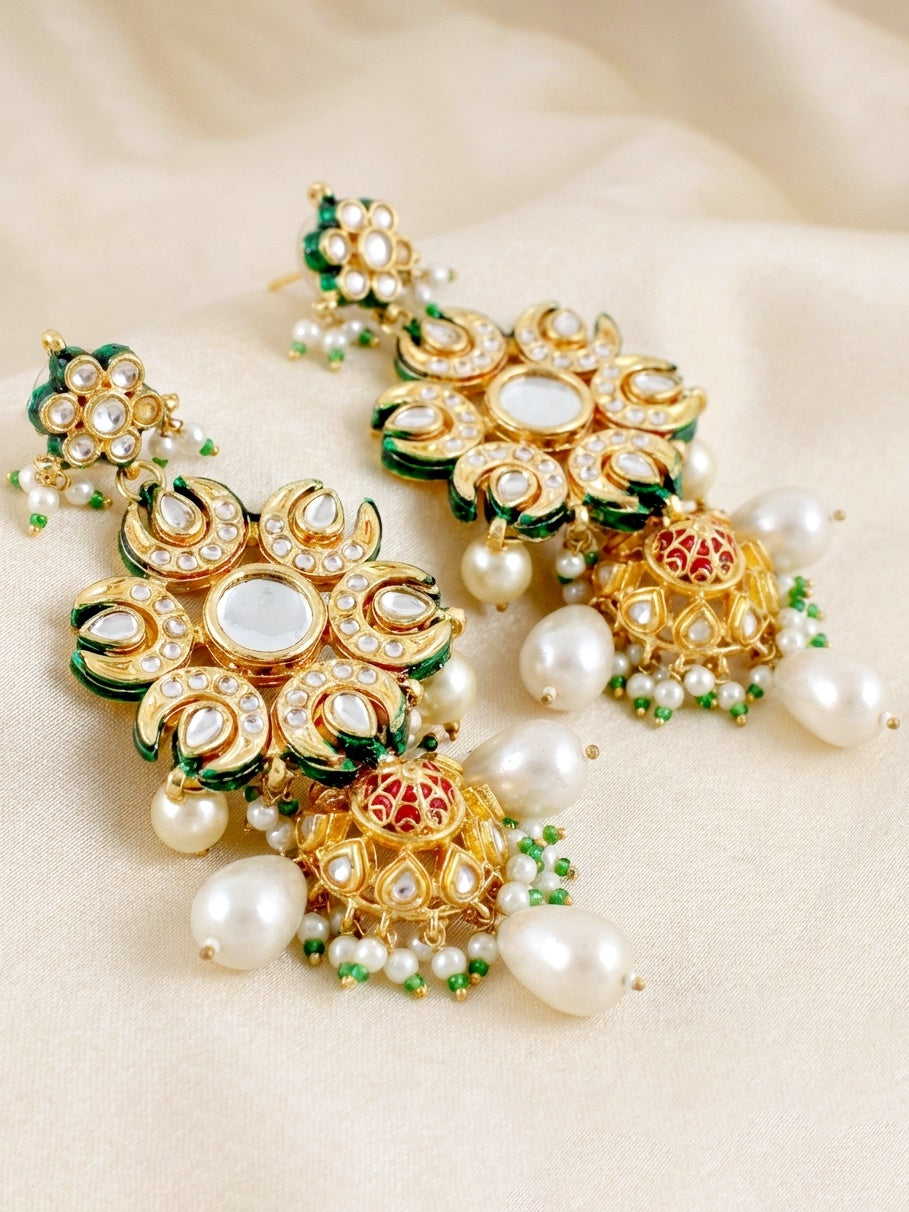 LUCKY JEWELLERY  18K Gold Plated Kundan Jhumka with White Back Meenakari Earrings for Girls & Women |  Designer kundan Jhumkee Earring Set | Birthday Gift Earrings Valentine Anniversary