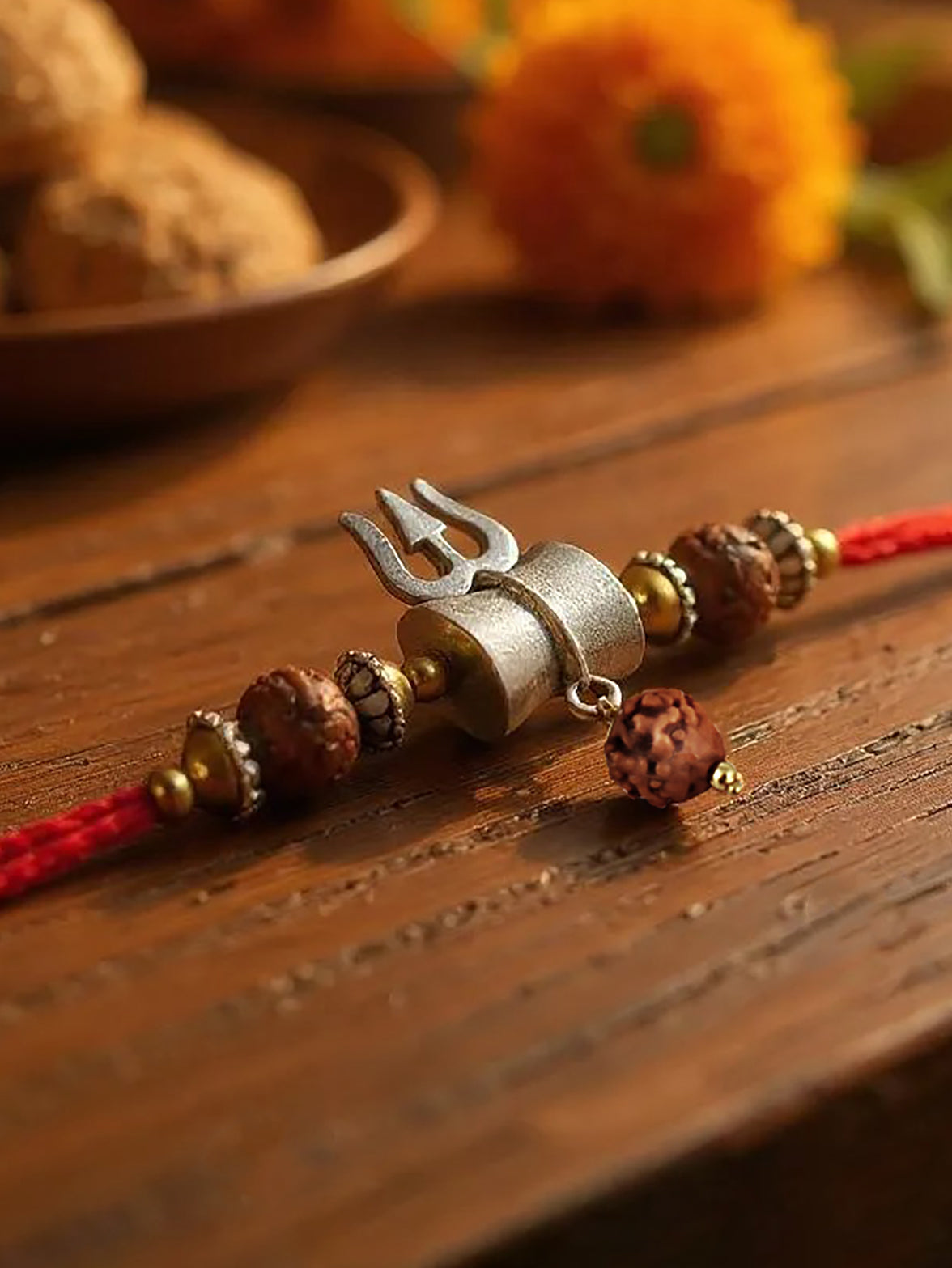 Lucky Jewellery Designer Oxidised Silver Religious Shiva Rakhi - Rakshabandhan Immitation Rudraksh Rakhee Lumba Bracelet for Brother Bhaiya Bhai Bhabhi - Pack of 4 (241-JPR1-1982-S-4)