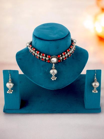 Navratri, Dandiya Garba Festival Jewellery Beads Choker Necklace with Earring
