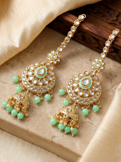 Bridal Kundan Mint Green Choker Jewellery Set with Hathphool & Nath (2541-IZK-554-MNT)