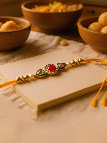 Lucky Jewellery Designer Gold Plated Meena Kunda Rakhi - Rakshabandhan Stone Rakhee Bracelet for Brother/Bhaiya/Bhai/Bhabhi - Pack of 2 (98-J5R1-1977-2)