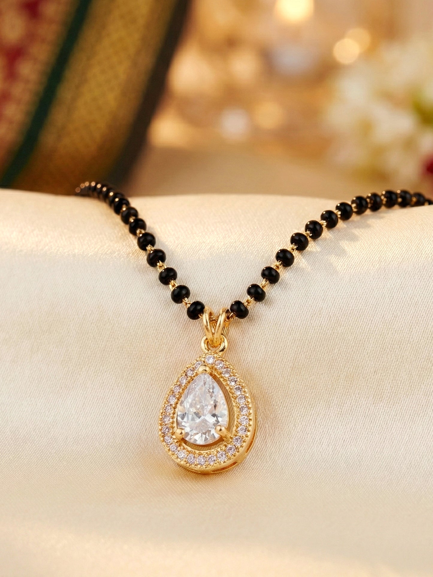 Lucky Jewellery White Stone AD Mangalsutra for Women (113-CHMS-1279-W)