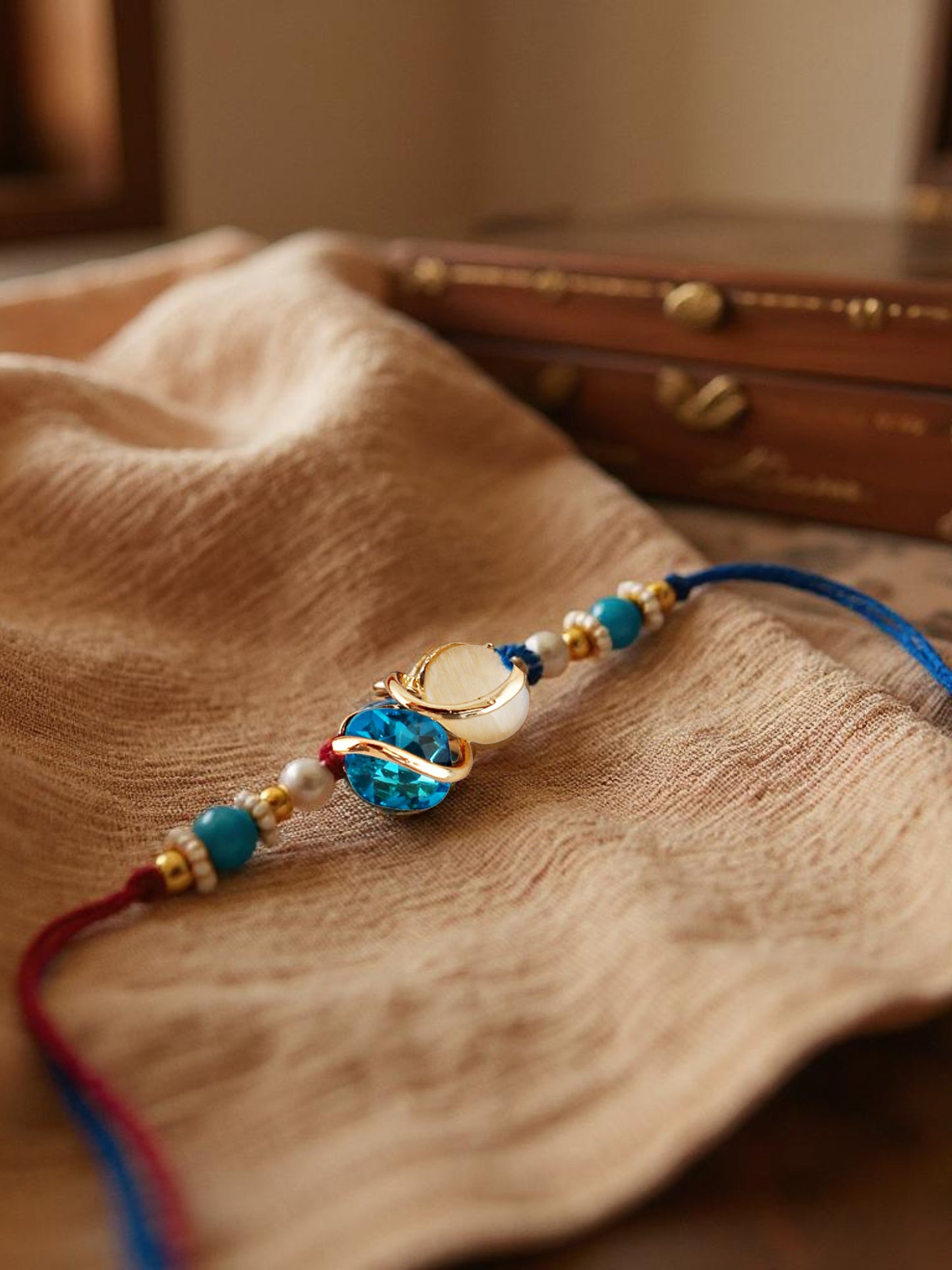Lucky Jewellery Designer Gold Plated Blue Color Stone Rakhi - Rakshabandhan Rakhee Bracelet for Brother Bhaiya Bhai Bhabhi - Pack of 3 (300-CHR1-1002A-3)