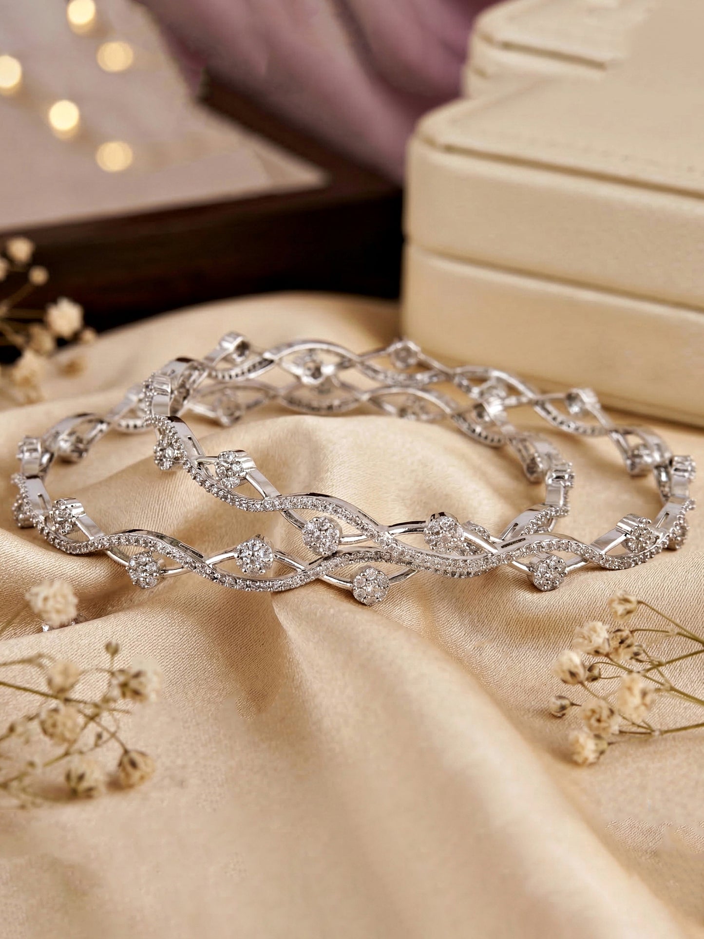 Rhodium-Plated AD Wave Design Bangle (1229-C1BG-2217-2)