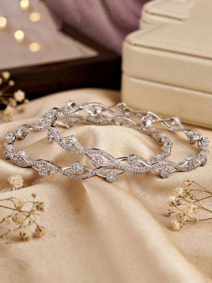 Rhodium-Plated AD Wave Design Bangle (1229-C1BG-2217-2)