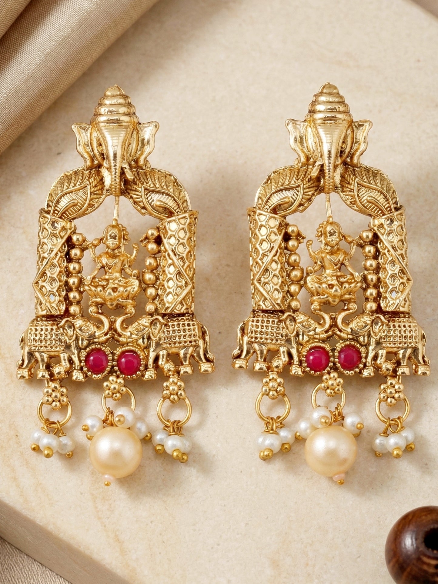 Lucky Jewellery Gold-Plated Ganesh Laxmi Ruby & Green Color Necklace Set (660-G2SR-200-RG)
