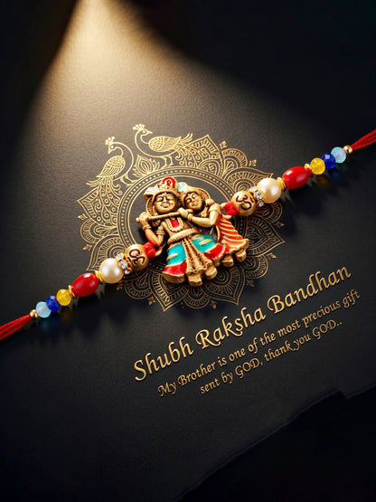 Divine Radha Krishna Beaded Rakhi For Brother With Roli Chawal And Card (72-S5R1-AR2930)